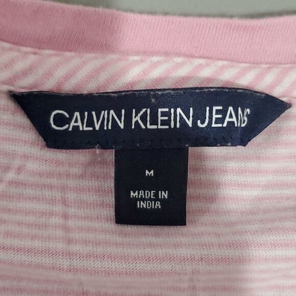 CALVIN Klein pink and white pinstriped medium short sleeve shirt - Picture 5 of 6